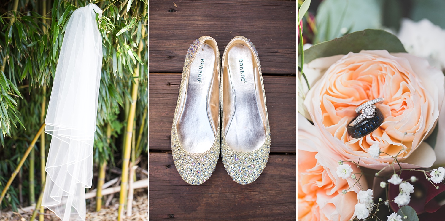 North Carolina photographer wedding details with shoes and ring shots