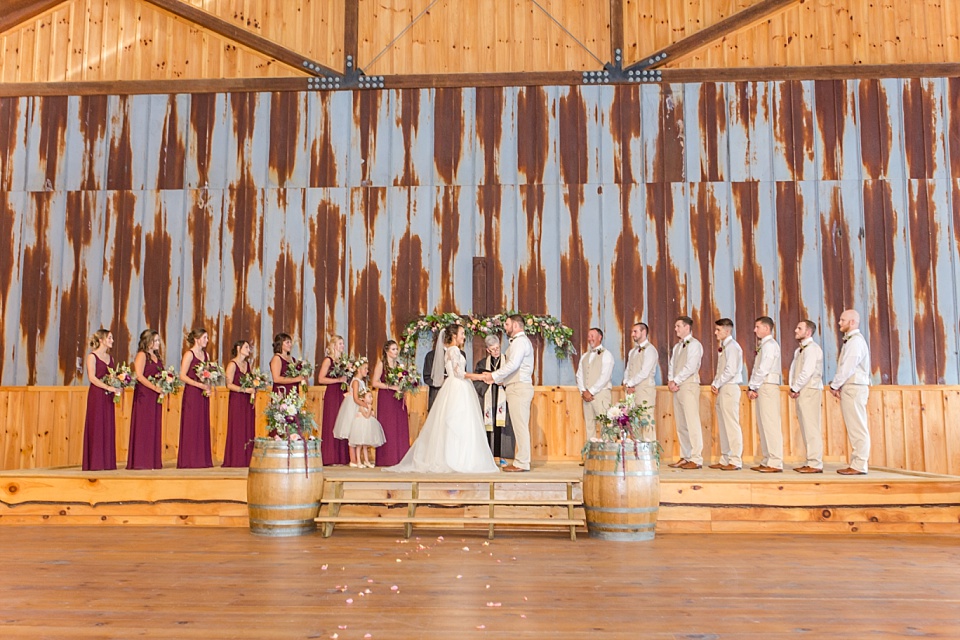 Bridal party with burgandy florals at Jeter Mountain Farm