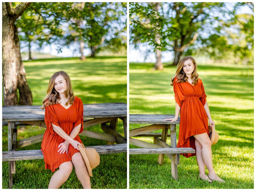 Southern outdoor Senior Portraits at Taylor Ranch with an orange dress | Asheville Senior Photographer