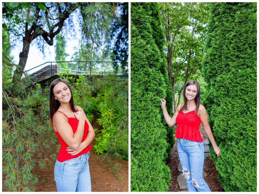 summer senior photography girl with red shirt
