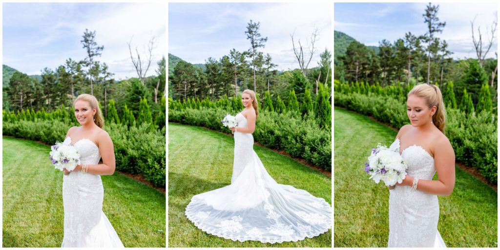 Bridal Portrait with a ponytail and white florals at Chestnut Ridge