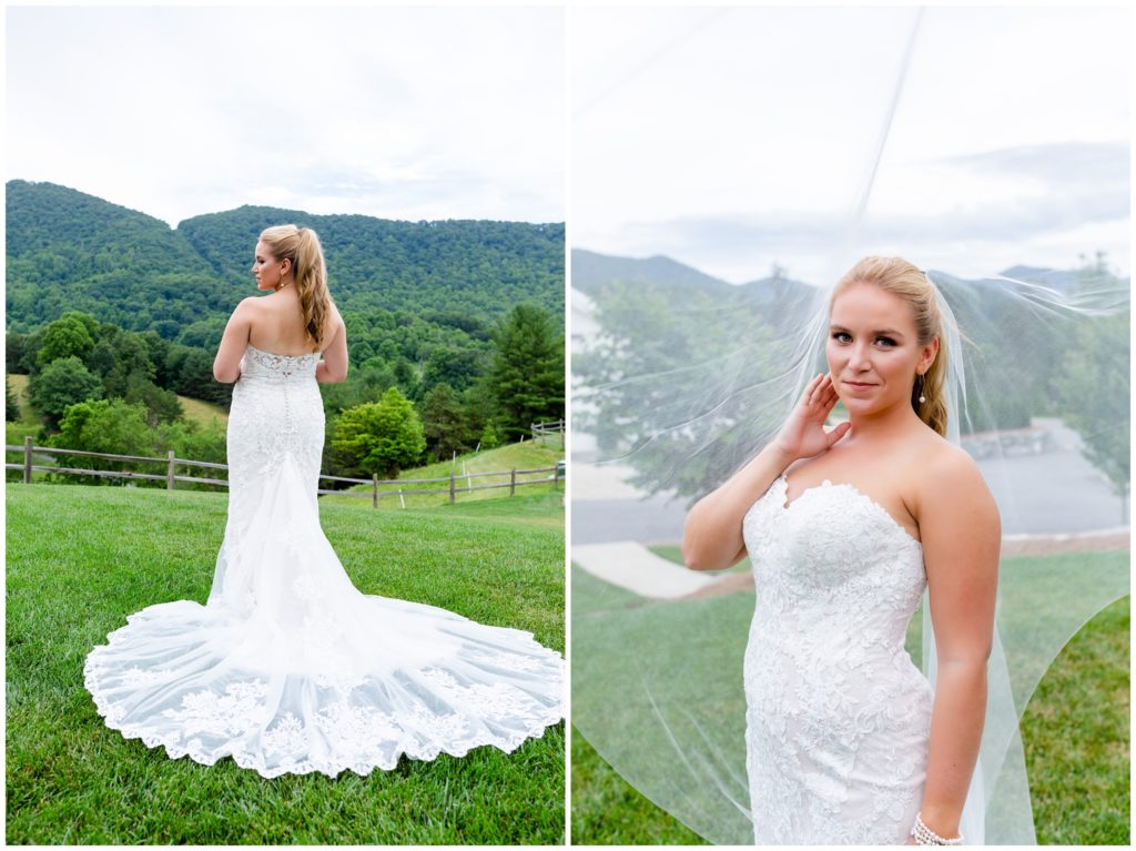 Mountain views during a bridal portrait session at chestnut ridge in Canton, NC