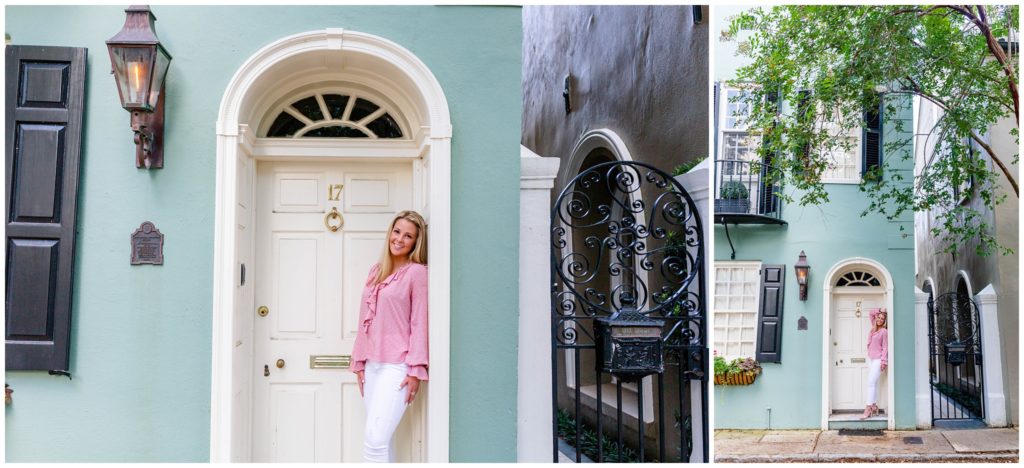 Southern and colorful Rainbow Row Senior Portrait session in Charleston SC
