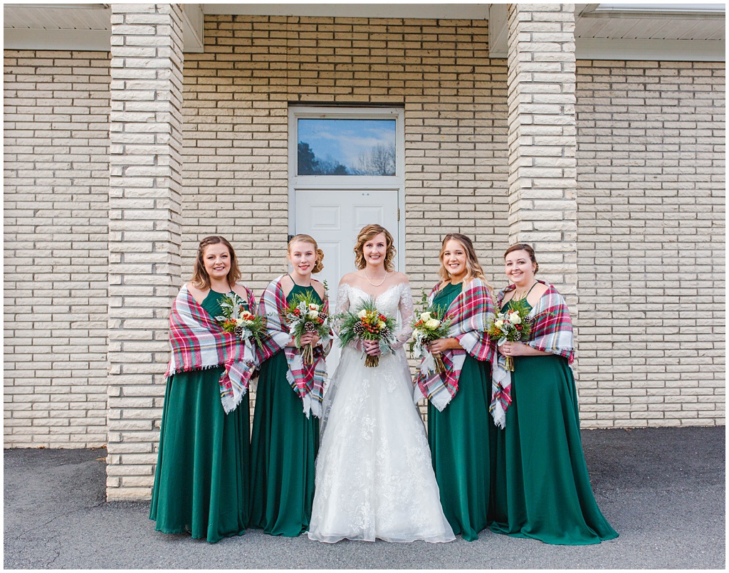 Christmas inspired florals and bridesmaids dresses