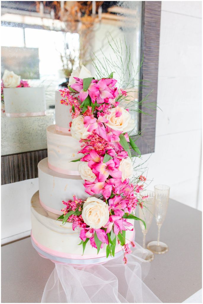 Garden Style Wedding Cake with Pink Flowers