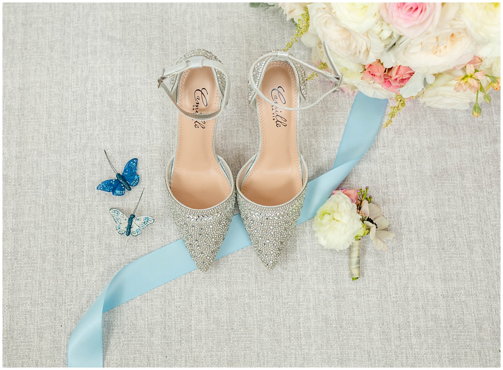 Camille La Vie bridal shoes with "something blue"