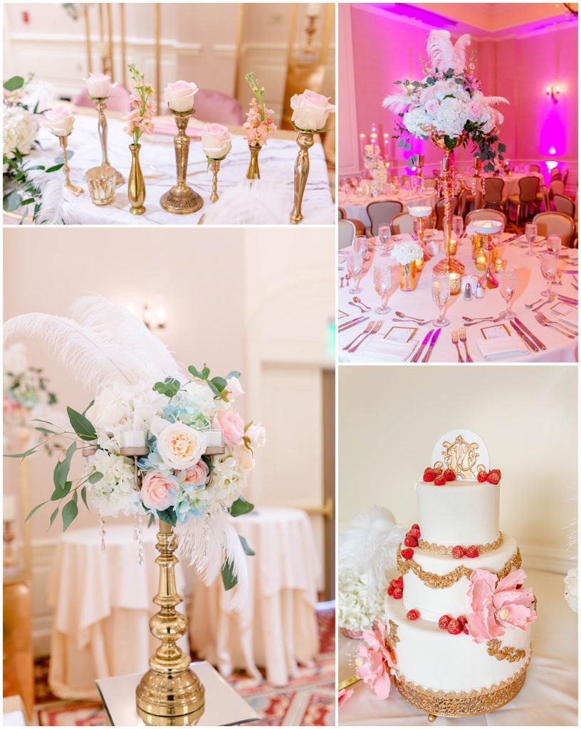 Romantic pink and gold wedding reception at the Inn at Biltmore Estate
