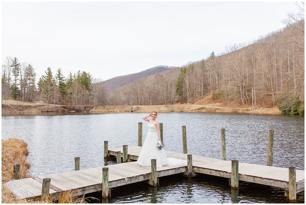 Winter bridal portrait session in Canton NC on a lake at Camp Daniel Boone | Asheville Wedding Photographer