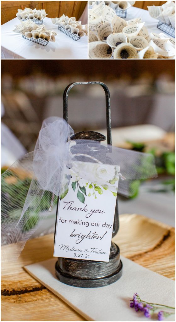 Their wedding favors were lanterns with a card that said "thank you for making our day brighter".