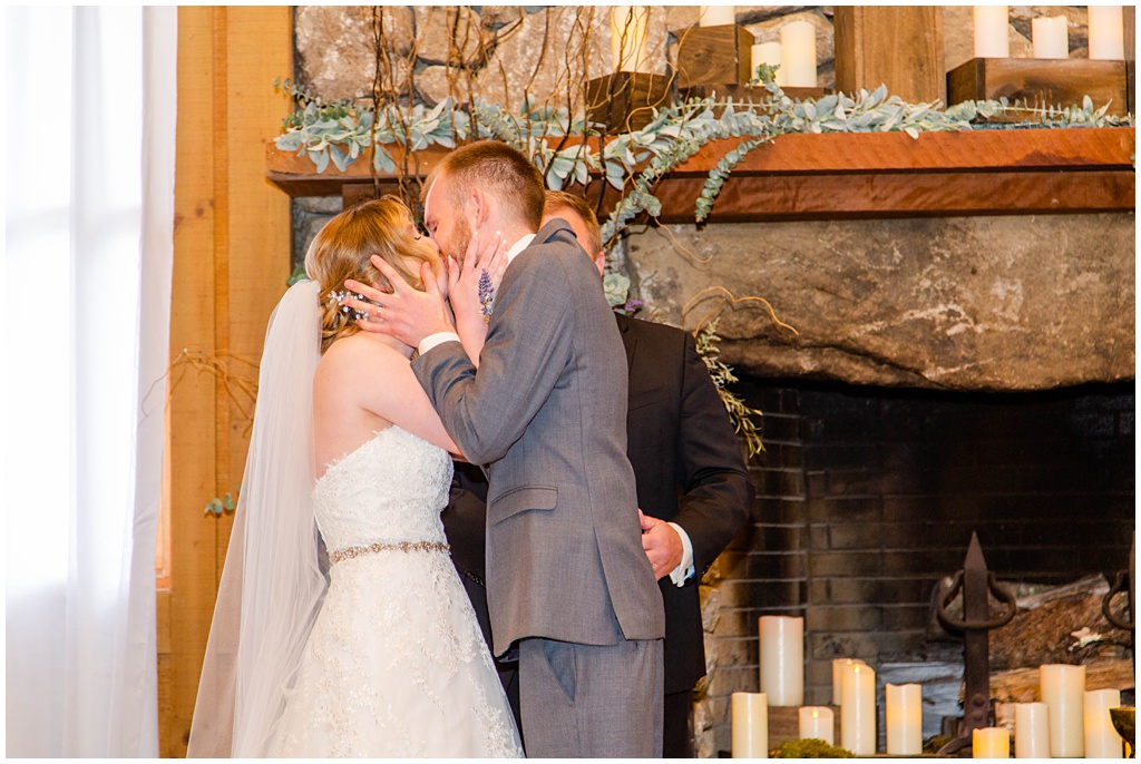 The first kiss for the bride and groom.