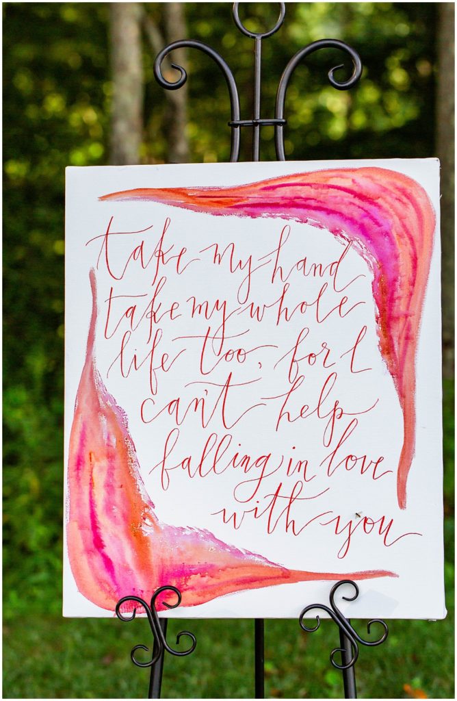 Wedding canvas sign with pink calligraphy