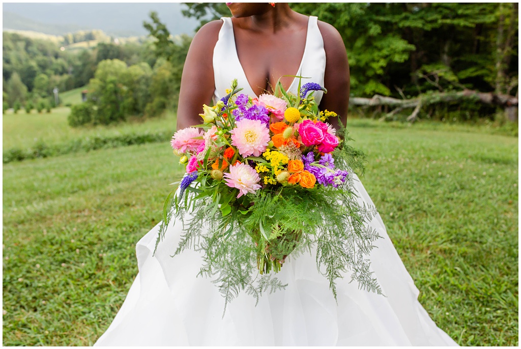 Bridal portrait with whimsical and colorful bouquet
