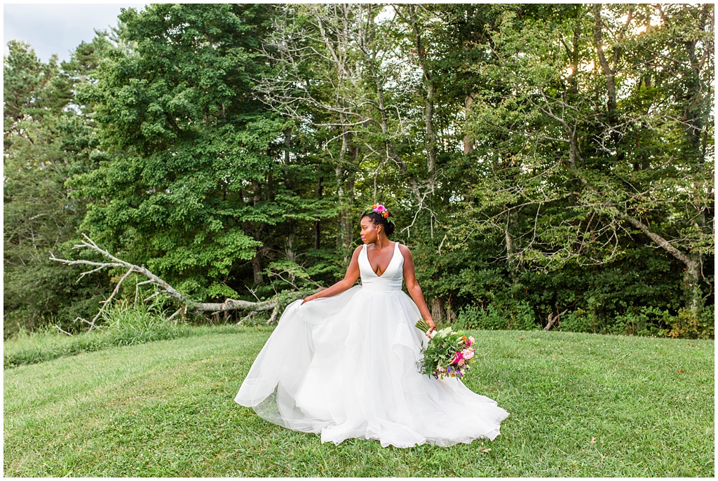 bridal portrait with colorful spring bouquet at The Ridge | Asheville Wedding Photographer