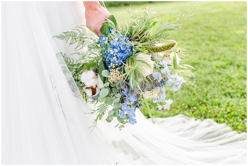 Blue bouquet for an English countryside inspired wedding at The Ridge | Asheville Wedding Photographer