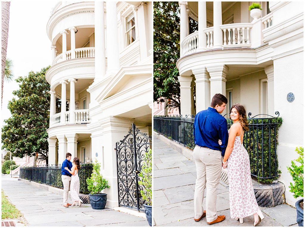 Engagement photos in downtown Charleston at the Battery.