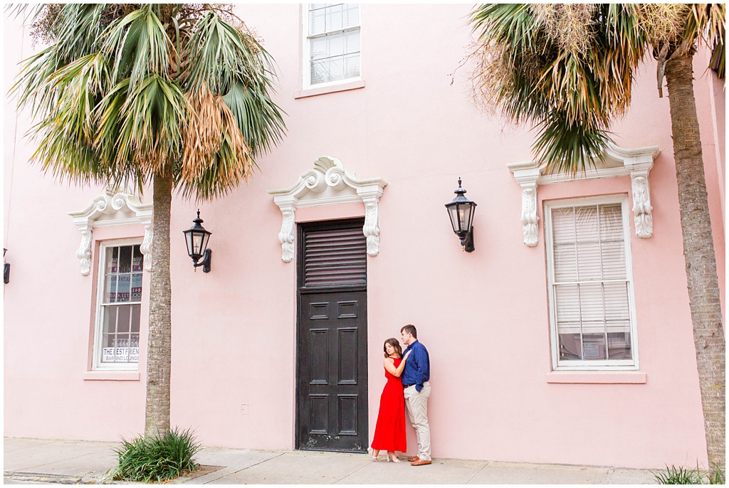Historic downtown Charleston Engagement Photo inspiration at the Mills House