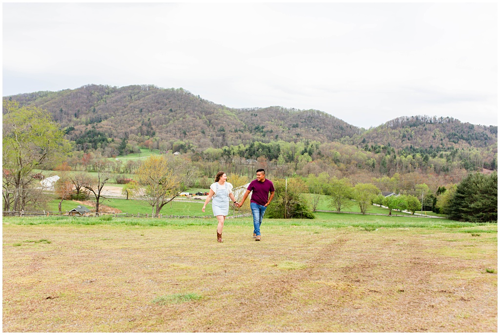 Walking through open fields in the NC Mountains for portraits.