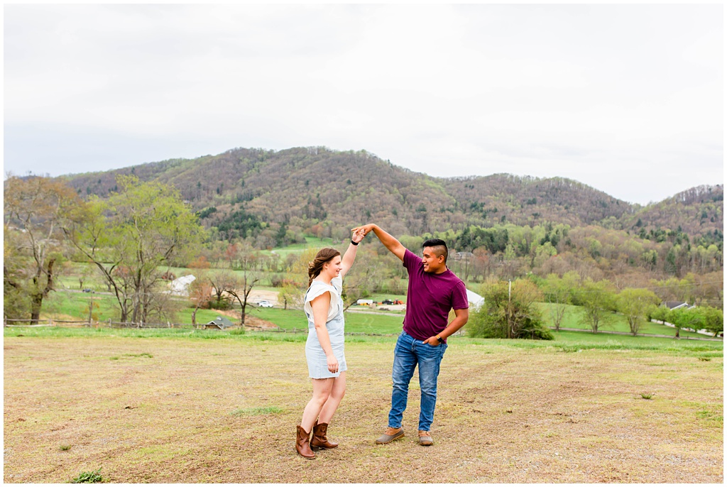 Couple twirling in the wind in the mountains of NC.
