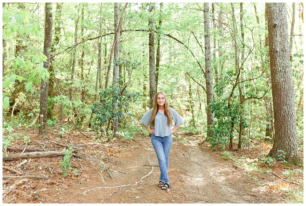 Woodsy high school senior photos in the mountains at Taylor Ranch near Asheville.