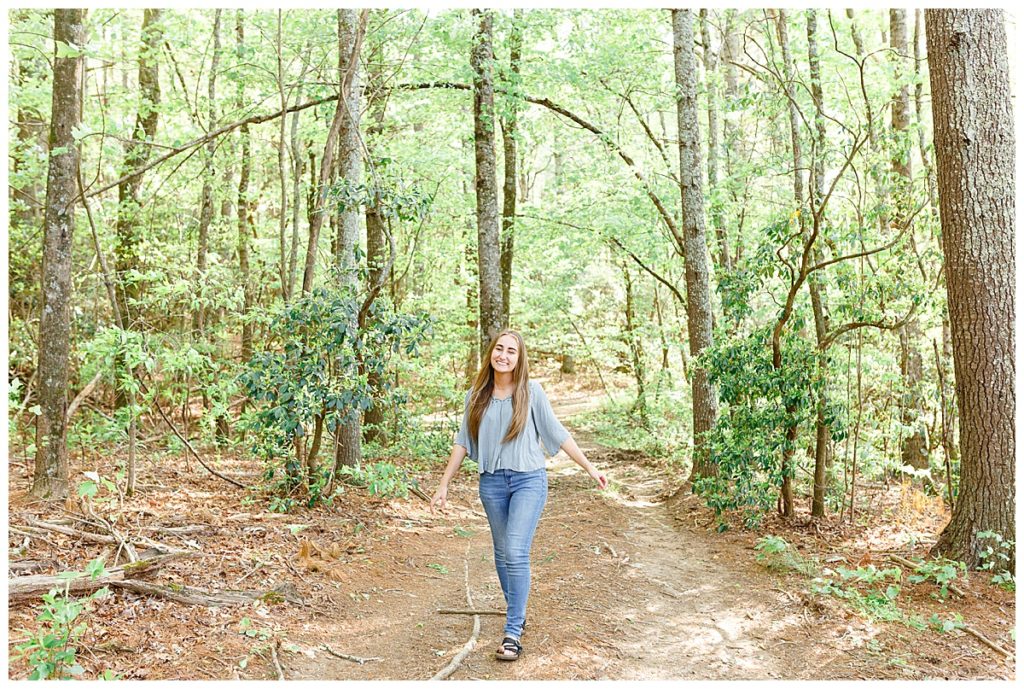 Woodsy high school senior photos in the mountains at Taylor Ranch near Asheville.