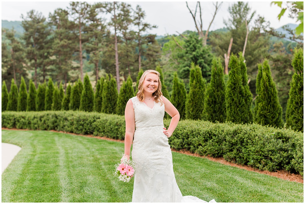 Spring bridal portraits with greenery in the mountains of NC.