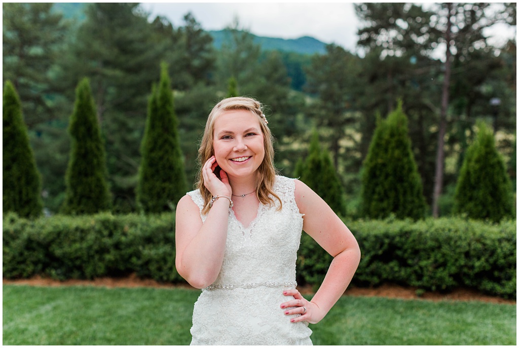 Spring bridal portraits with greenery in the mountains of NC.