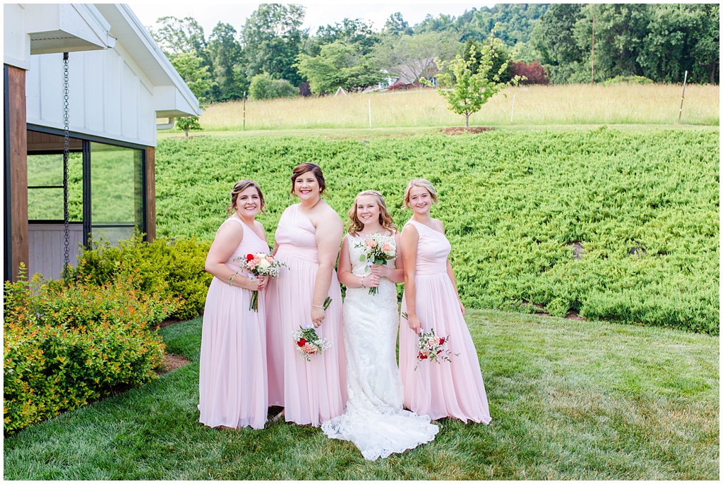 The bride and her three bridesmaids together before the wedding ceremony.