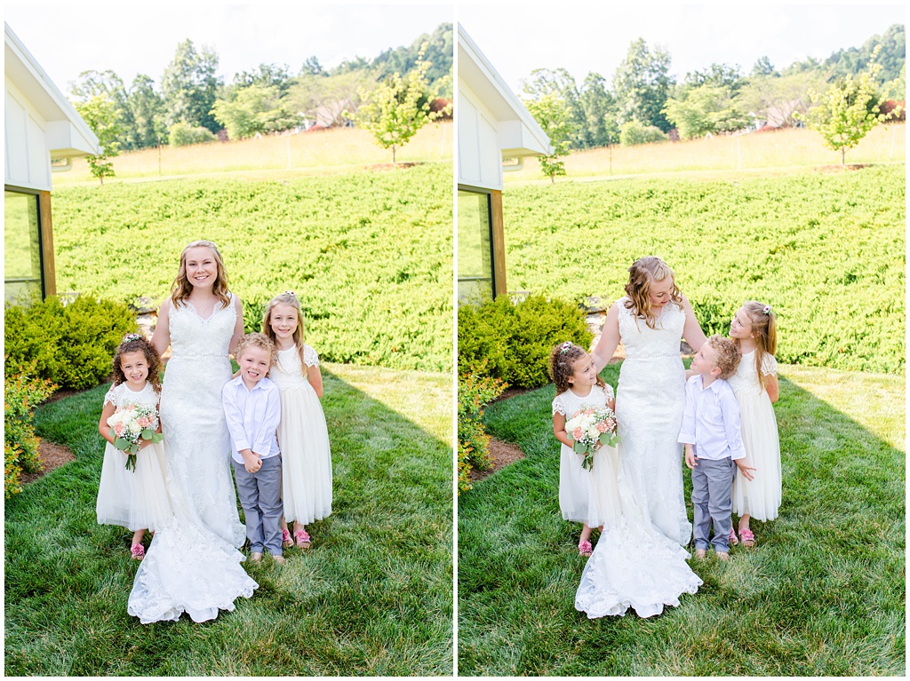 The bride with her ring bearer and two flower girls.