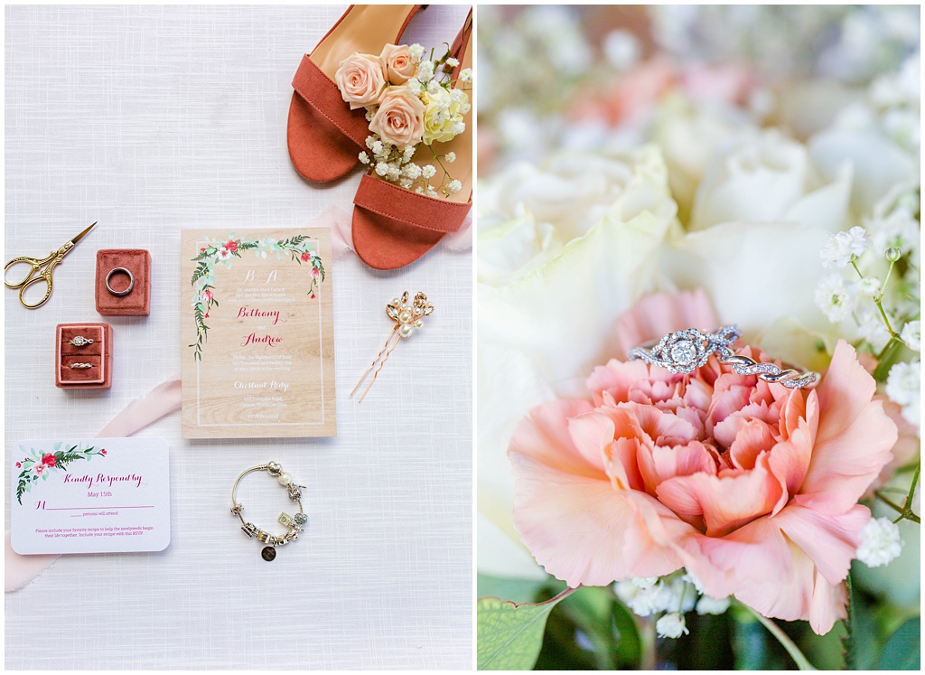 Their invitation suite from Shutterfly had a touch of rustic and coral colors to match their mountain wedding in the summer.