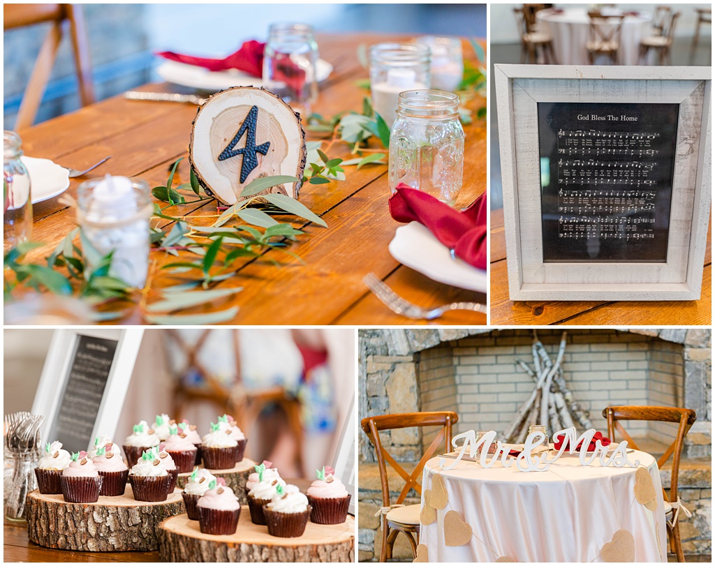 Ceremony table decorations were rustic and hand crafted for their summer wedding at Chestnut Ridge.