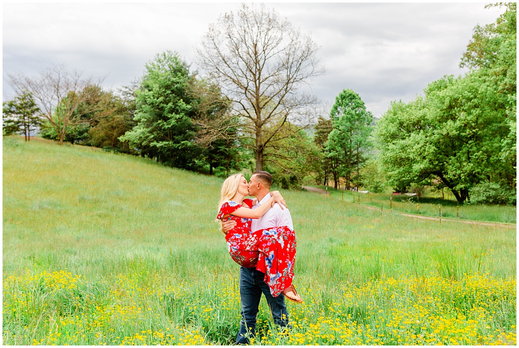Wildflower  field engagement photos in Asheville NC.
