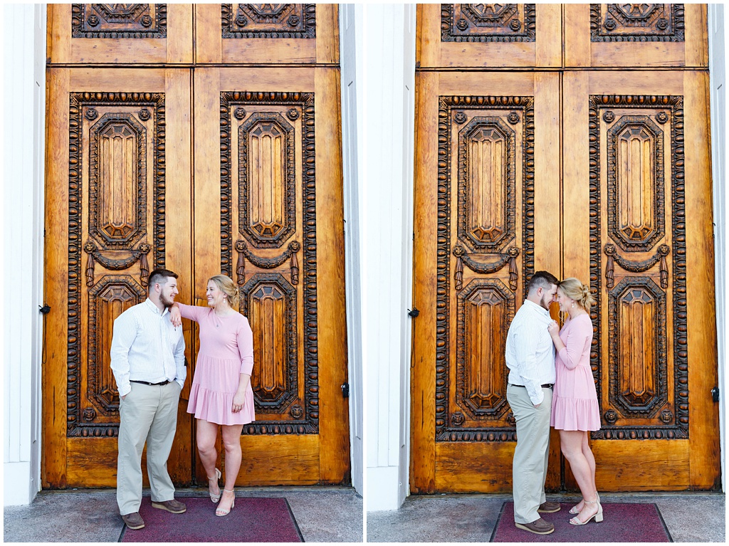 Engagement photos taken at an old church in Historic Downtown Charleston.