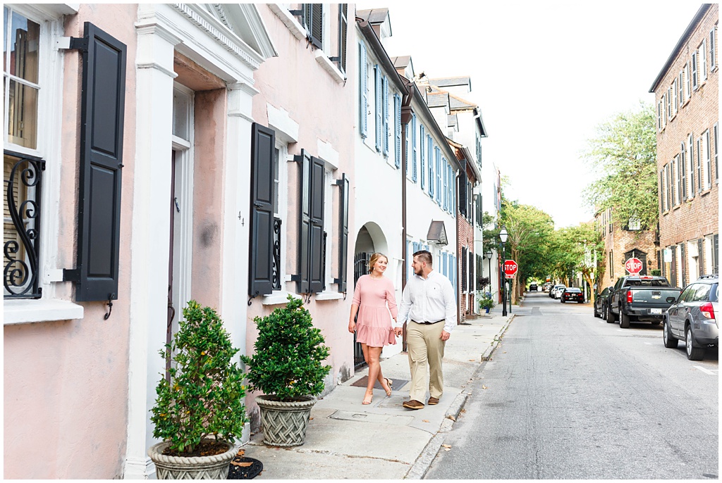 Pink and white spring engagement photo inspiration in Charleston, SC.