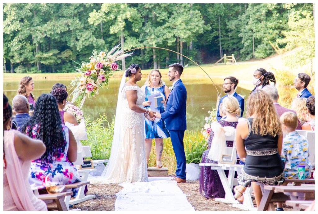 Outdoor wedding ceremony at the Pond at Laurel Cove.