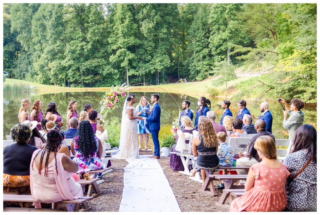 Outdoor Wedding Ceremony at the Pond at Laurel Cove.