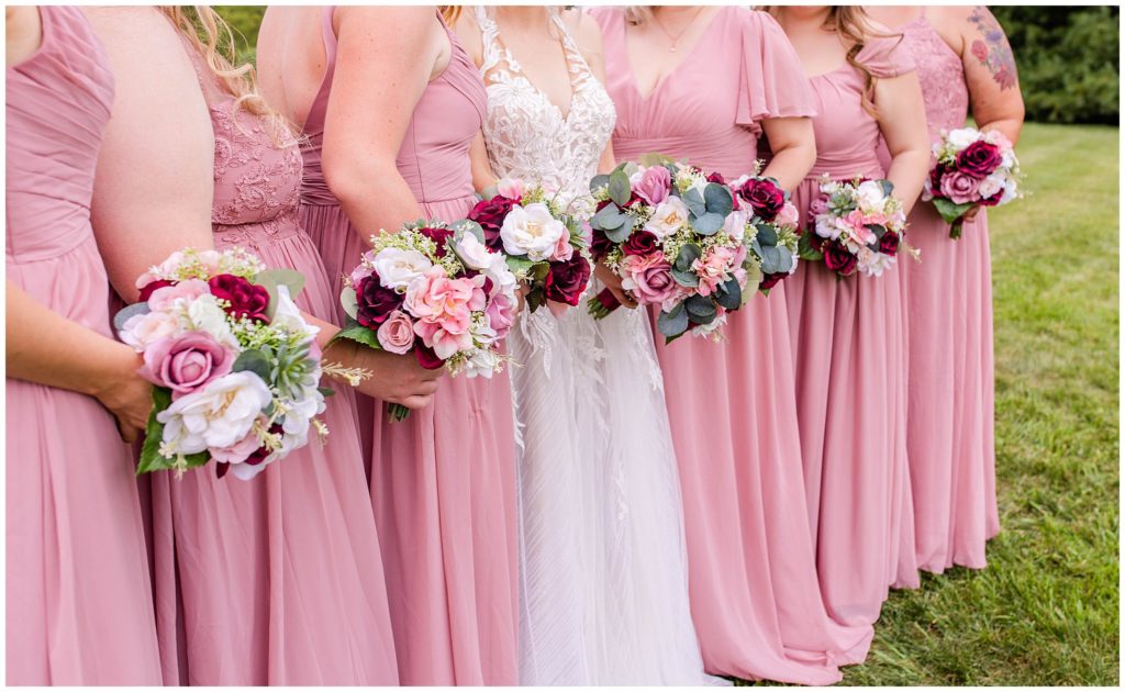 Pink bridal party at the Ridgeview Venue in Asheville.