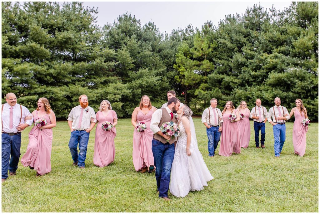 Pink bridal party at the Ridgeview Venue in Asheville.