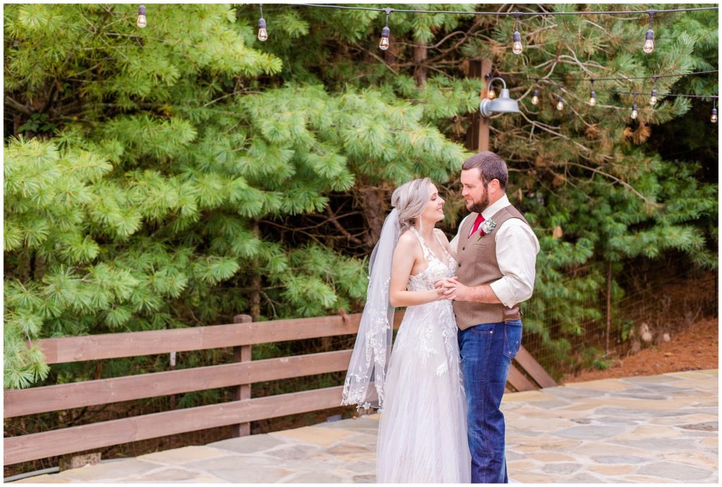 Bride and groom portraits at the Ridgeview Venue in Asheville with mountain views.