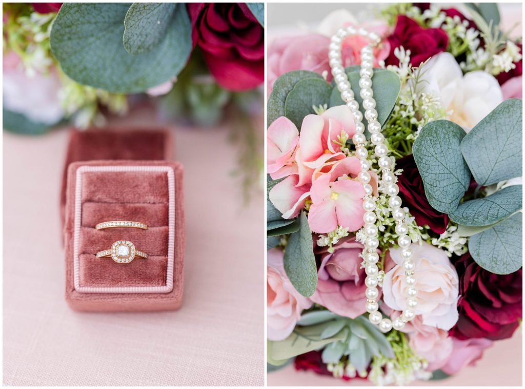 Pink bridal details for a rustic wedding day at the Ridgeview Venue.