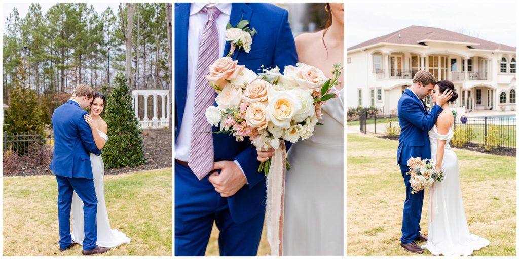 Bride and groom portraits on the property at Belle Tesoro in Upstate SC | Bride and groom portraits under a gazebo at Belle Tesoro | NC Wedding Photographer, Tracy Waldrop Photography