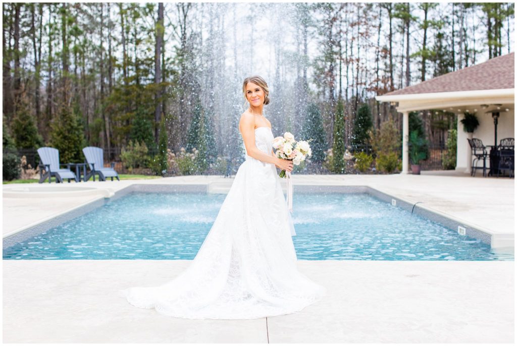 Wedding portraits at a pool at Belle Tesoro, NC Wedding Photographer, The Styled Event