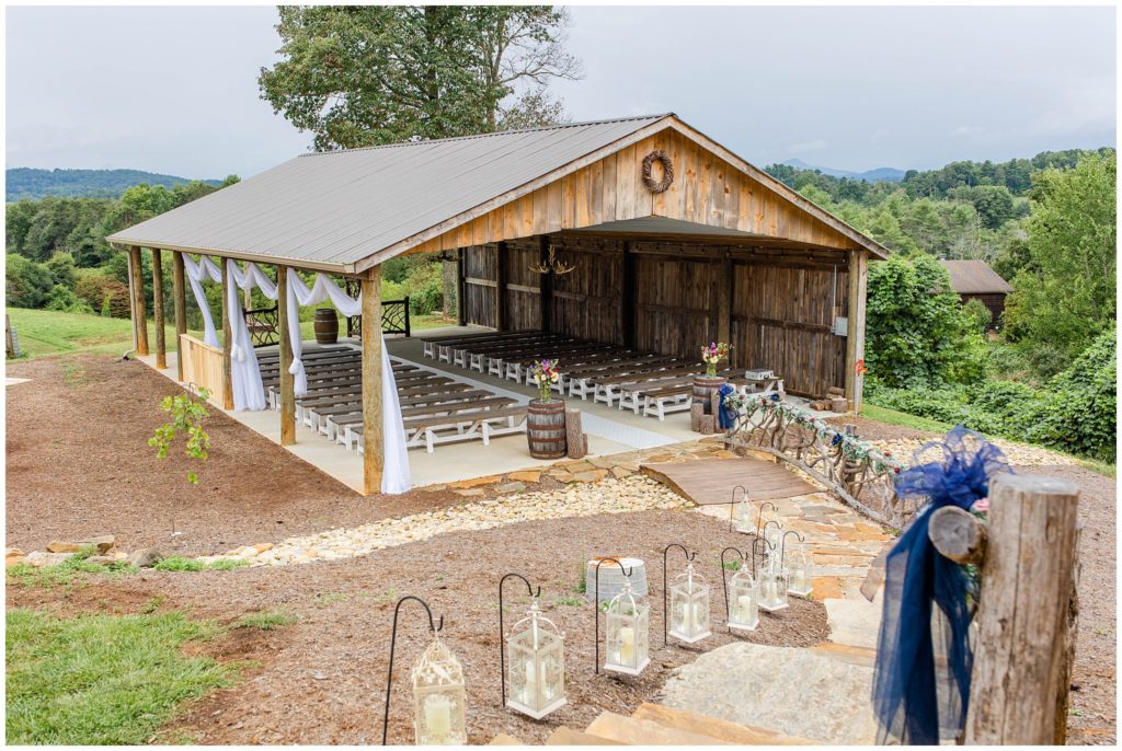 The view of the covered ceremony space at Lewis Farm | Asheville Wedding Photographer