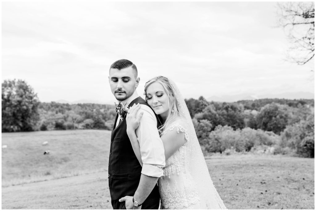 A black and white portrait of the bride and groom| Asheville Wedding Photographer