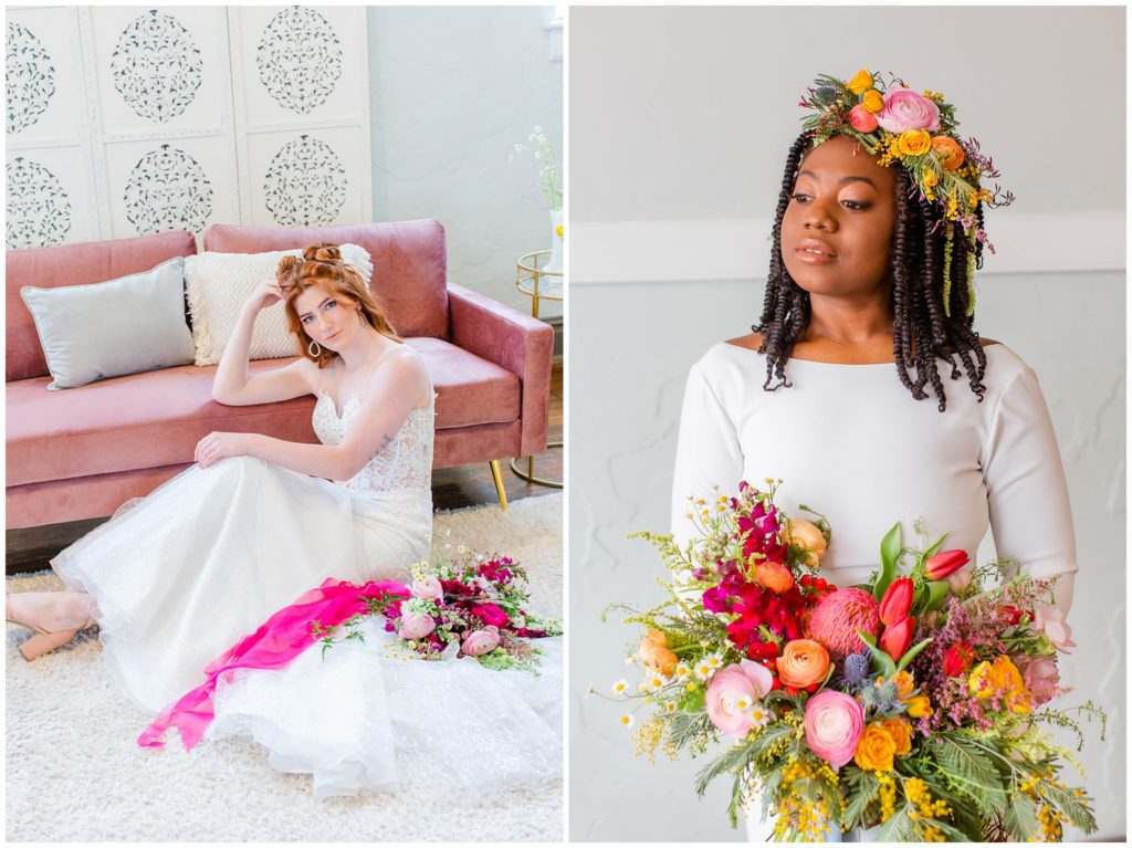 Pink and orange wedding florals | Tracy Waldrop Photography