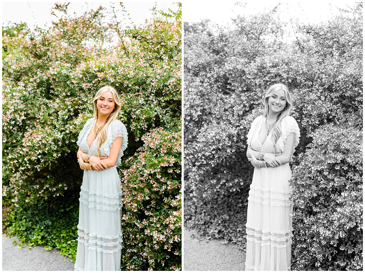 girl posing in a garden for her senior portraits