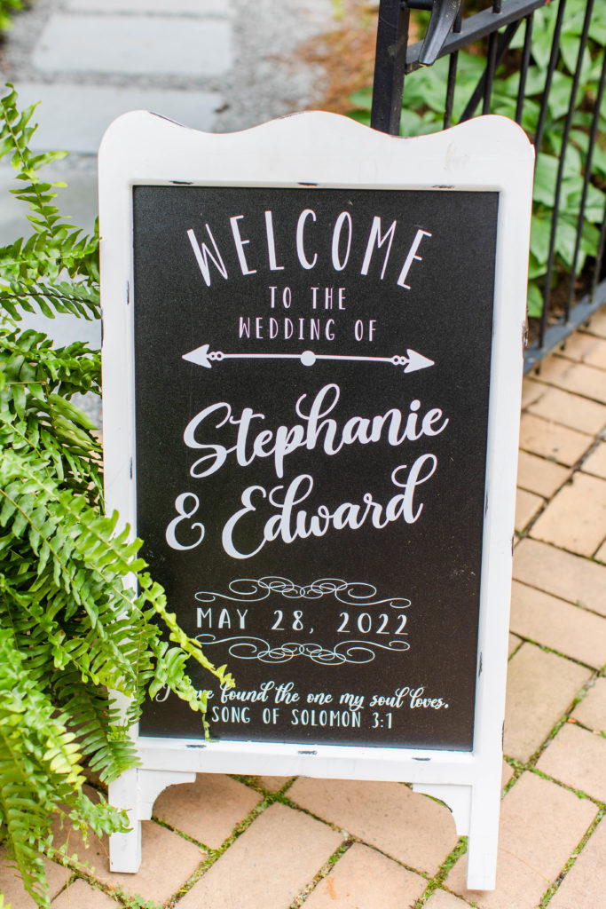 chalkboard sign for Stephanie and 
Edward's wedding
