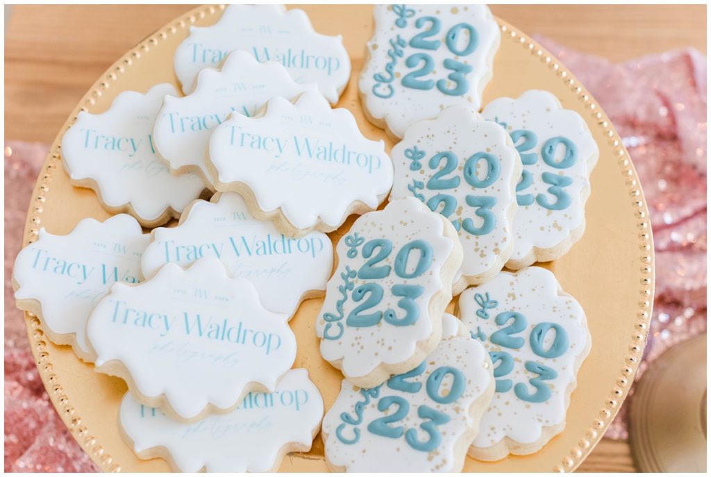 Customized and branded sugar cookies for Tracy Waldrop Photography highlighting Asheville senior class of 2023