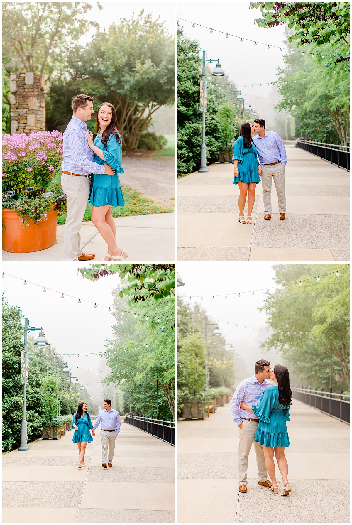 couple posing for their Asheville engagement session photos at the NC Arboretum