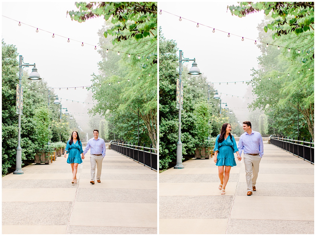 couple walks outside together for their Asheville engagement session