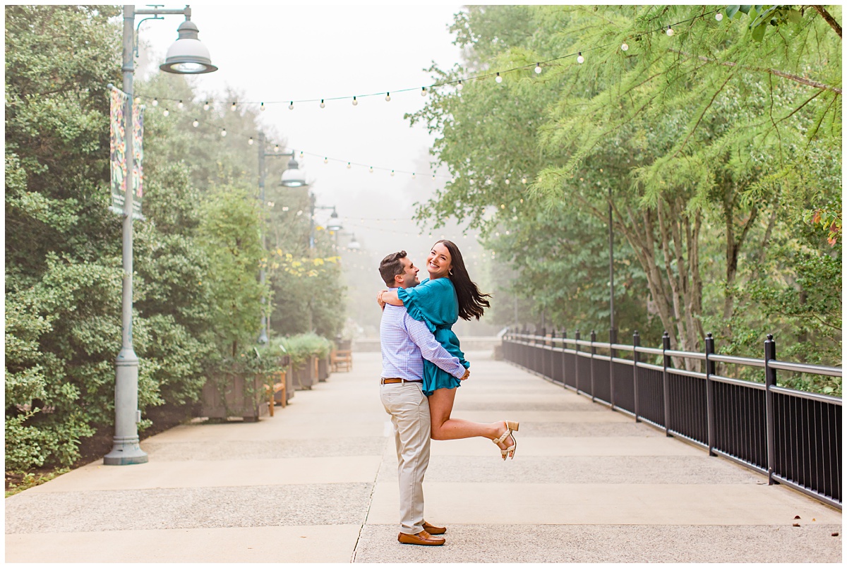 couple hugging for their outdoor engagement session